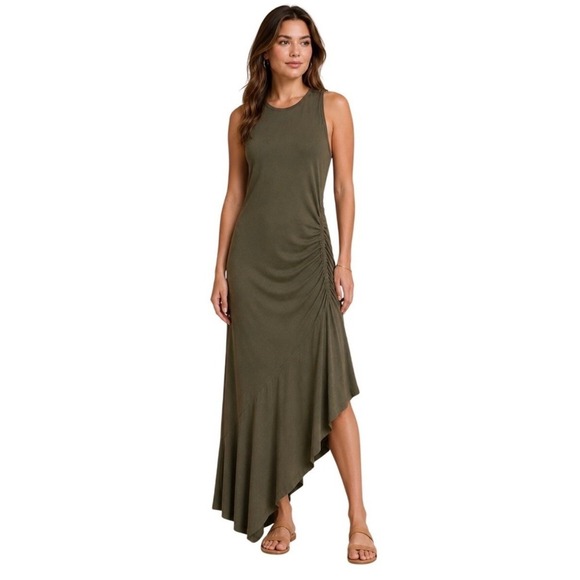 Anthropologie Dresses & Skirts - Anthropologie Daily Practice Moss Green Ruched Asymmetrical Dress Size L